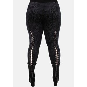 Carpe Noctem Kill Star Velvet Gothic Rose Skill Lace Up Back Legging Women 4XL